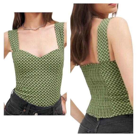 Reformation Hester Top Piccolo Green Smocked Back Tank NWT Size 6 - Picture 1 of 6